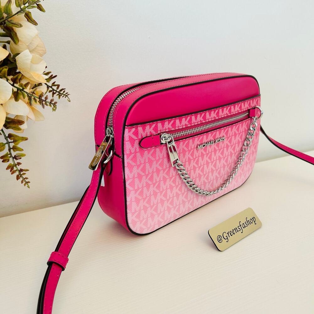 Michael Kors Jet Set Large Ombré Signature Logo Crossbody Body Bag Dragonfruit - Picture 3 of 10